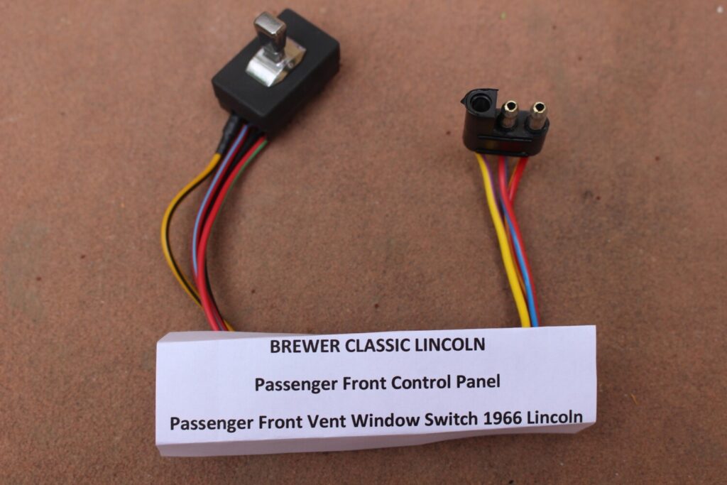1966 Lincoln Continental Vent / Wing Window Switch Mounted on Passenger Front Door (Black 3 wire plug) BRAND NEW